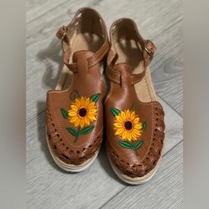 Brown Sandals with Sunflower Design